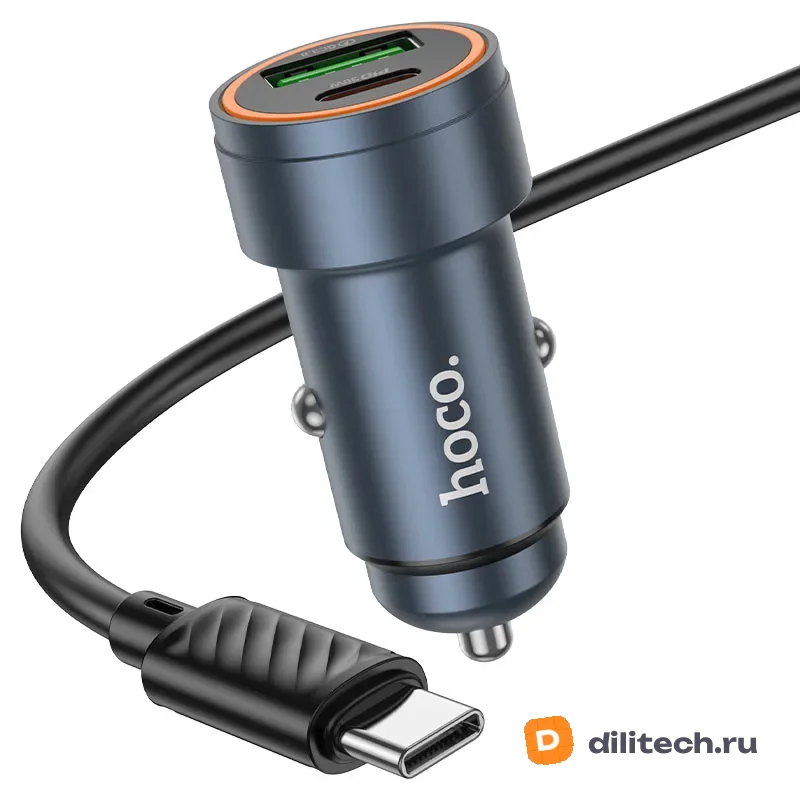 Автомобильное зарядное устройство HOCO Z57A / TYPE-C/TYPE-C, цвет металлик — фото 2