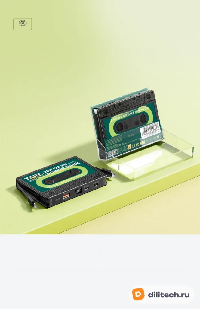 Внешний аккумулятор REMAX RPP-533 Tape series 20W+22.5W PD+QC Cabled Fast Green — фото 2
