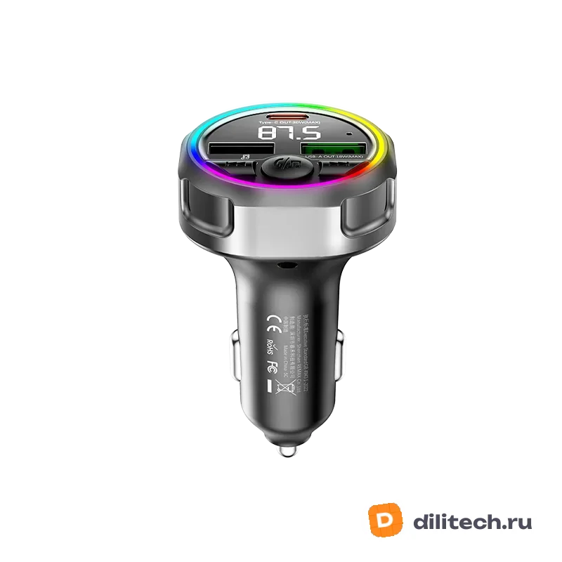 Зарядное устройство REMAX CC02 RGB Frequency-Modulated Car Fast Charger BLACK