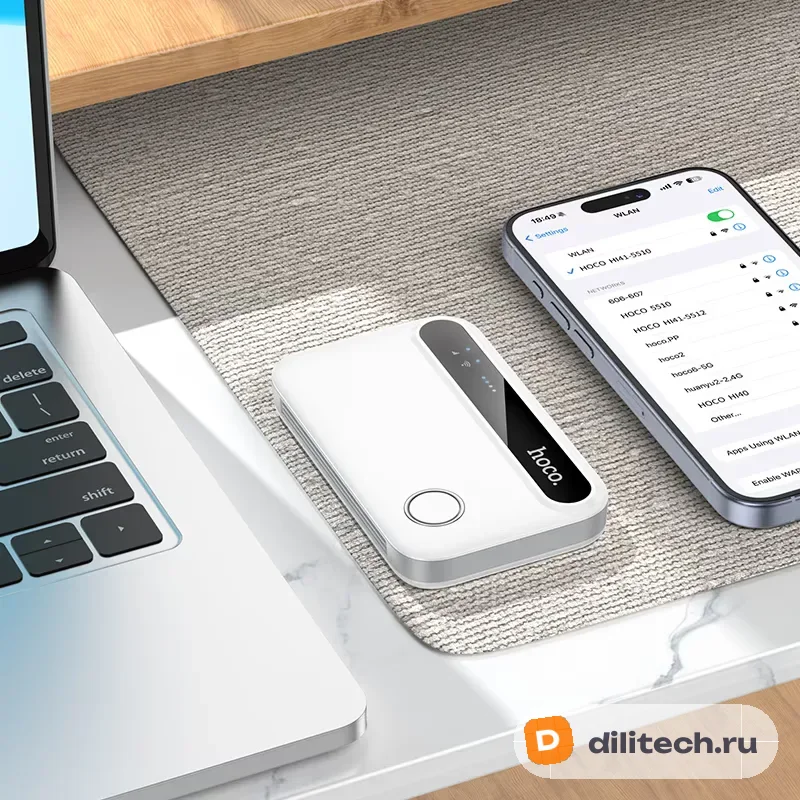 Портативный Wi-Fi роутер HOCO HI41, белый — фото 5